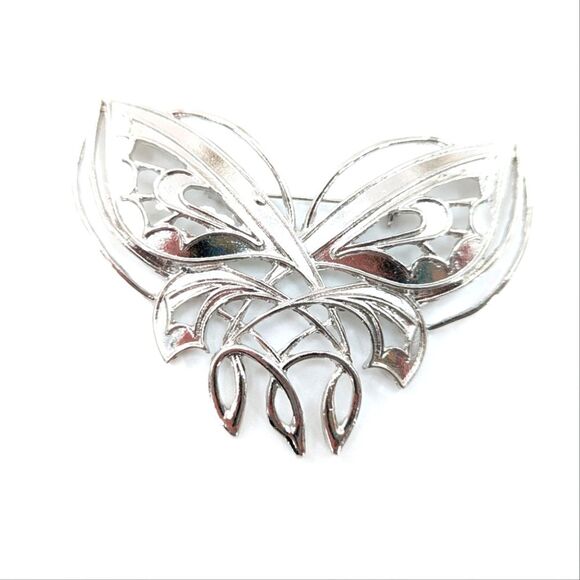 Butterfly Silver Tone Vintage Large Brooch Pin - Picture 1 of 3